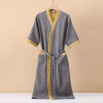 Medvilninis spausdintas pusrankovės kimono chalatas pavasariui ir vasarai, plonas namų drabužis, sugeriantis drėgmę, greitai džiūstantis, miego chalatas L pilka