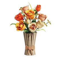 868PCS Rose Bouquet Building Blocks Eternal Flower Vase Model Bricks Home Decoration Ornaments Girl Romantic Gift Kids DIY Toys beige