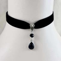 Black Velvet Gothic Victorian Teardrop Crystal Choker Pendant gray