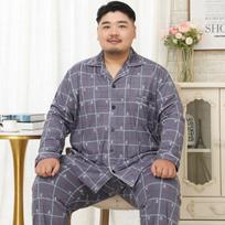 Meijiyun vyriškas medvilninis atlapinis pižamos komplektas, 5XL - rudens ir žiemos ilgomis rankovėmis dideliems dydžiams 5XL (240-280 lbs) gray