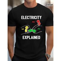 Ohm'S Law and Circuit Diagram T-Shirt Voltage/Current/Resistance Icons, Casual Summer Crew Neck, Slight Stretch Fabric, Unisex Science Apparel, 4XL įvairiaspalvis