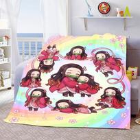 Nezuko Anime Flannel Blanket Soft Warm Cozy Throw Lightweight Blanket for Bed Sofa Home Decor -QJY 75x90cm beige