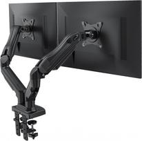 HUANUO PC Monitoriaus Laikiklis, Dvigubas LCD Monitoriaus Laikiklis, Palaiko Du 17-27 Colių Monitorius, 2-6.5kg Svorio Talpa, Dujinė Spyruoklė, Tvirtinimas per Skylę ir Spaustuvą, VESA black