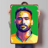 Neymar Pop Art Portrait Printed Poster Customized Wall Art Retro Vintage Metal Tin Signs for Home Decoration Bedroom Decorations 20x30cm（7.8x11.8inch） green
