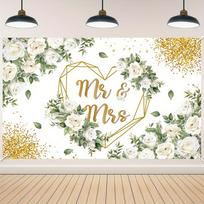 1Pcs Mr And Mrs Wedding White Floral Background Decoration Background Wedding Backdrop Decorations For Photo Studio Booth Party 230x150cm beige