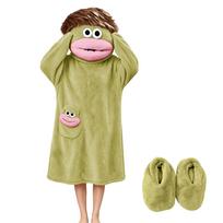 Kids Pajamas with Mouth Design and Slippers, Soft Loungewear for Boys and Girls 100 žalia