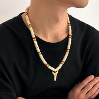 KunJoe Vintage Brown Wood Beaded Choker Necklace for Men Punk Shark Tooth Pendant Necklace 2025 Fashion Male Neck Jewelry C00K1H307130 brown
