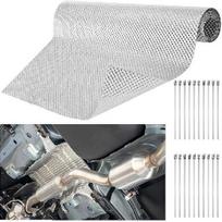 UNIFAMILY Embossed Exhaust Heat Shield Automotive, 12  X 39  Aluminum Exhaust Heat Wrap With 20 Pcs Cable Metal Zip Ties, Exhaust Wrap Heat Barrier 12 Inch x 39 Inch gray