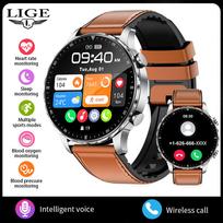 LIGE Naujas išmanusis laikrodis Vyriškas Bluetooth skambutis Širdies ritmo aptikimas Sportinis vandeniui atsparus išmanusis laikrodis leather strap ruda