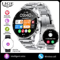 LIGE Naujas išmanusis laikrodis Vyriškas Bluetooth skambutis Širdies ritmo aptikimas Sportinis vandeniui atsparus išmanusis laikrodis steel strap sidabras