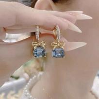 Bow Zircon Ear Cuffs: Trendy 2022 Fashion Earrings for Women mėlyna