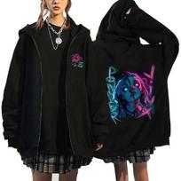 Arcane Jinx Boom Užtrauktuku užsegami džemperiai Žaidimų mėgėja Grafiti Kasdieniai ilgomis rankovėmis švarkai Moteriški laisvi patogūs džemperiai ir sportiniai marškiniai Moteriški M blue