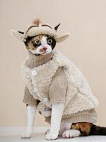 Šiltas flisinis kačių kombinezonas su kepure, rinkinys beplaukioms katėms, minkštas tamprus žiemos vieno gabalo drabužis Sfinxams, Devon Rex, Bengalams, Abisinams (Apricot,Xl 4.5-5.5kg) abrikosas