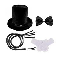 Character Styling Set with Black Tall Hat Tie Gloves and Prop for Party Looks Stage Use and Photo Plans for Adults black