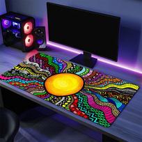 Art Psychedelic Geometrical Colorful Mouse Pad Large Desk Mat Keyboard Ergonomic Office Rubber PC Non-slip Anti-fray Home Custom 30cmx60cm(11.8x23.6inch) yellow