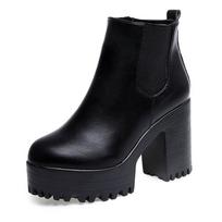 Madingi moteriški batai Botas, kvadratiniu kulnu, platformomis, PU odiniai, aukšti iki šlaunų, motociklininko batai 35 black