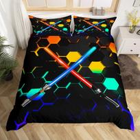 Lightsaber Duvet Cover Set Full,Galaxy Universe Planet Bedding Set 3pcs for Teens Room Decor,Trippy Star Sky Comforter Cover AU Single(140x210cm)