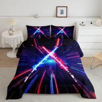 Lightsaber Duvet Cover Set Full,Galaxy Universe Planet Bedding Set 3pcs for Teens Room Decor,Trippy Star Sky Comforter Cover EU Single(135x200cm) black
