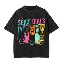 Harajuku skalbinti marškiniai Spice Girls turo apranga Vintažiniai marškinėliai Oversize gatvės stiliaus trumparankoviai marškinėliai su spauda S black