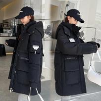 Žieminė moteriška striukė parka pūkinė medvilninė striukė laisvas ilgas paltas storas šiltas su gobtuvu parka neperšlampamas viršutinis drabužis stačia apykakle su gobtuvu pūsta striukė S juoda