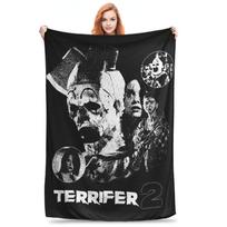 Flannel Throw Blanket Terrifier 2 Movie Art The Clown Warm Plush Blankets Soft Bedspread for Bed Living room Home Travel Sofa Size: 100*150cm, Weight: 280 GSM