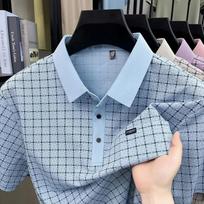 STORN Relax Cut All Over Check Male Polo Shirt Lapel Collar Home Leisure Grocery Shopping And Casual Hangout Outfit 4XL gray