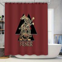 Viking Norse Mythology Shower Curtain Washable Bathroom Decor Odin Valknut Rune Pattern Backdrop W60H190(CM)-1 Pcs black