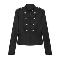 Napoleon Double-Breasted Slim Waist Women's Jacket - European and American Style in Black, Khaki, and Other Colors Extra Small juoda