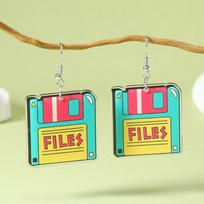 Retro Music Festival Radio & Game Console Cube Earrings - Acrylic Double-sided Design blue