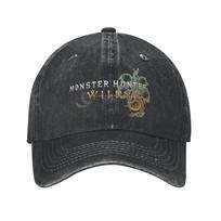 Monster Hunter Wilds Baseball Cap Vintage Distressed Denim Video Game Snapback Hat Men Women Outdoor Summer Adjustable Caps Hat Adjustable gray