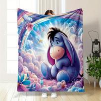 1 vnt. Mikės Pūkuotuko Asilo Išorės Spausdintas Pledas - Itin Minkštas & Jaukus Dovana Mamai ir Dukrai, Lengvas Lovai, Sofai & Kelionėms 75cmx90cm blue