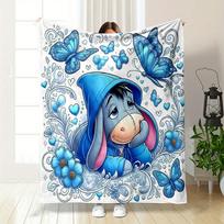 1 vnt. Mikės Pūkuotuko Asilo Išorės Spausdintas Pledas - Itin Minkštas & Jaukus Dovana Mamai ir Dukrai, Lengvas Lovai, Sofai & Kelionėms 75cmx90cm blue