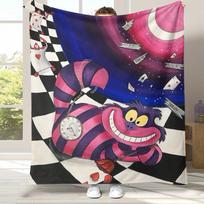 Alisa stebuklų šalyje Animacinis Česhyro katinas Flanelinis pledas, Itin minkštas šiltas pliušinis užklotas namams Miegamojo Lovos Sofos Dangalas Vaikų Dovana 75x90cm pink