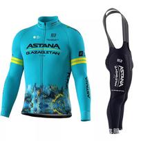 Vyriškas žieminis terminis vilnos ilgomis rankovėmis dviračių marškinėlių komplektas Road Bike važiavimui XXS blue
