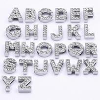 50PCS/lot Hole 8mm bling slide letter diy slide charm rhinestones English Alphabet fit for 8mm wristband bracelet pet collars 50pc mix letters