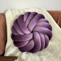 Moderni minimalistinė apvali aksominė pagalvė su mazgų dizainu svetainės dekoravimui Purple