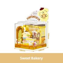 Sanrio Store Building Blocks Hello Kitty Kuromi Pochacco PomPom Bakery Dessert House Ocean Restaurant Shop Model Mini Brick Toys With Box beige