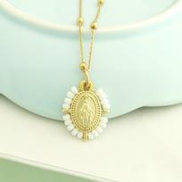 Virgin Mary Pendant Charm Women Necklace Choker Cross Seed Beads Stainless Steel Chain Gold Color Boho White Black Pink Boho 40 to 45cm white