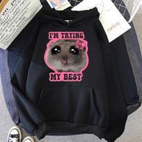 Sad Hamster Meme Girl Im Trying My Best Hoodie Fashion Women Kawaii Fashion Casual HipHop Sweatshirt Harajuku Unisex 2XL gray