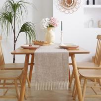 Rustic Farmhouse Table Runner, Burlap Linen Style Table Runner, Boho Woven Dining Table Runner for Home,Party Decor, Long Size 33x275cm gray