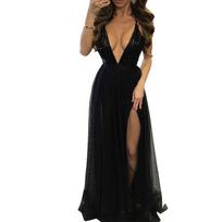 Elegant Women Party Sling Evening Dress With Deep V-neck And Stunning Backless Design Black,M black