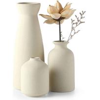 Keraminių vazų rinkinys Dekoracija Namų svetainė Gėlių kompozicija Modernus gėlių rinkinys Trys dalys Baltos vazos dekoracija 21.5*13*26cm-3Pcs beige