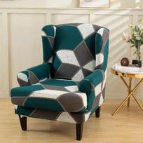 Stretch Print Wing kėdės užvalkalas Spandex elastiniai fotelio užvalkalai Europe Wingback Relax sofos užvalkalai su sėdynės pagalvėlės užvalkalu black