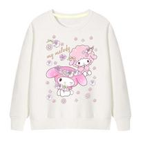 2025 MINISO Mielos Kuromi ir Melody Animacinio Anime Aksesuarai Džemperiai Berniukams ir Mergaitėms Apvalia Kaklo Megztinis Pavasariui ir Rudeniui 150 ruda