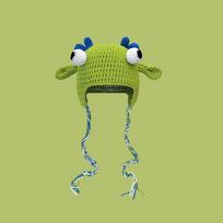 Shreko animacinio filmo megzta kepurė šilumai ir reguliuojamam prigludimui žiemai ShrekBlueAntenna green
