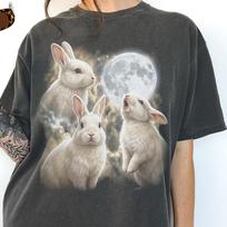 Bunny Howling At Moon Vintage 90s Graphic T-Shirt, Retro Funny White Rabbit Lover Gift XL gray