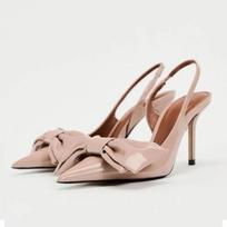 Bowknot High Heels Women Party Prom Shoes Patent Leather Stilettos Pointed Toe Summer Slingbacks Classic Design Ladies Sandals 36 beige