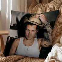 American Girls Harry Styles Pillow Case Pillow Case Living Room Sofa Cushion Cover Suitable For Home Bedroom Room Decoration Peach skin 18*18(CM)-1Pcs black