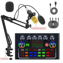 F009 Live Sound Card Podcast Equipment With BM-800 Microphone Live Broadcast Set For Audio Recording Youtube Live Streaming With Gold Mic Set