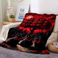 1 vnt. Juodi katinai, gotikinės rožės Minkštas šiltas pledas Miego pledas sofai, foteliui, biurui, lovai, stovyklavimui, kelionėms, patogus 80cmx120cm red